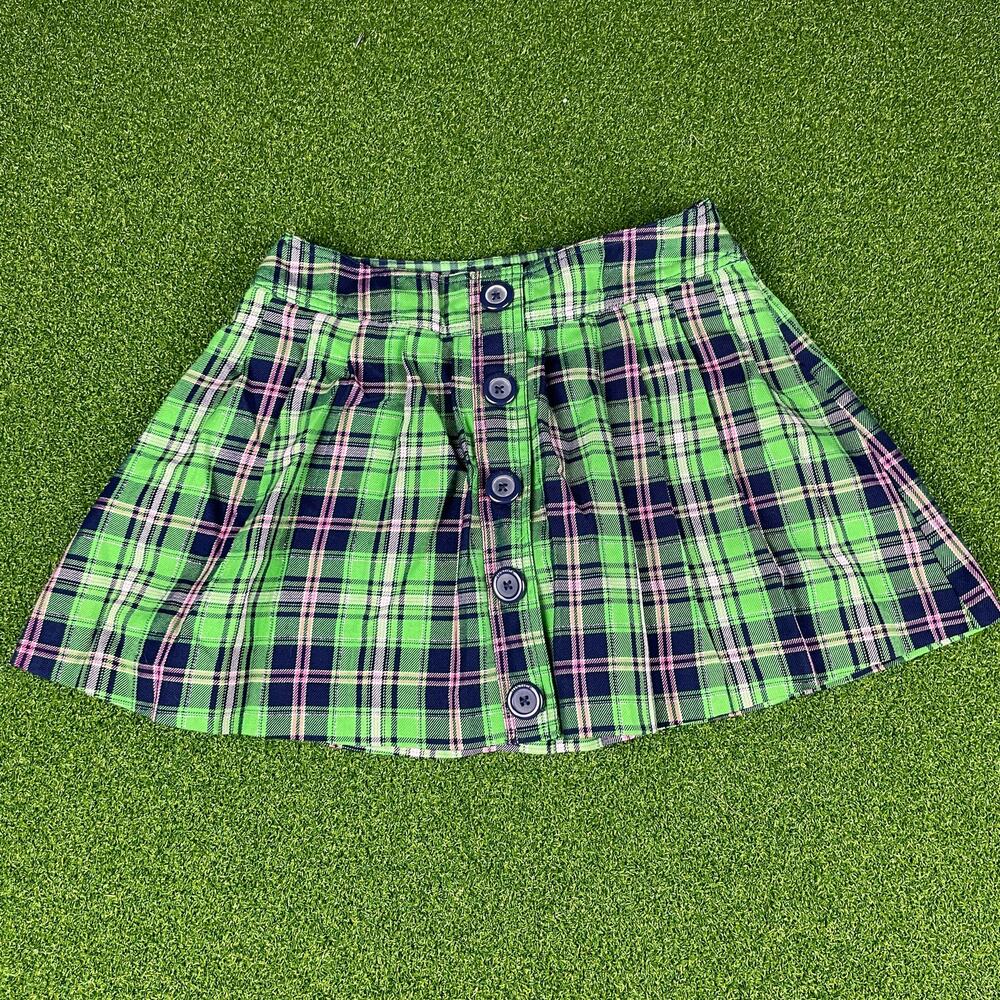 Justice Green Navy Plaid Button Front Schoolgirl Pleated Mini Skort Sz 14